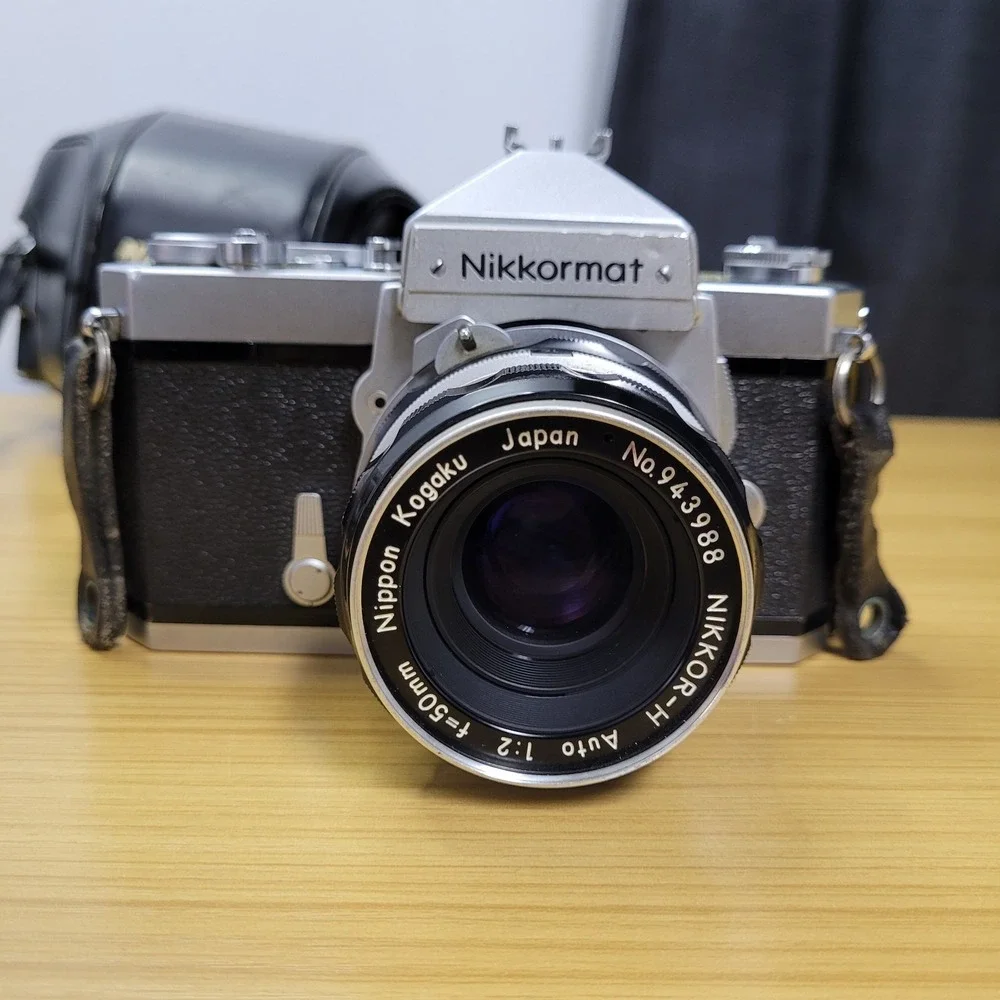 Nikon Nikomat FTN Silver 35mm Film SLR w/ Case Nikkor-H Auto 50mm f/2 Excellent